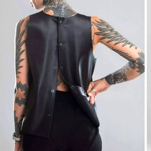 💖💖 NWT V-Neck Vegan Leather Sleeveless Top Backside Button-down Size XL